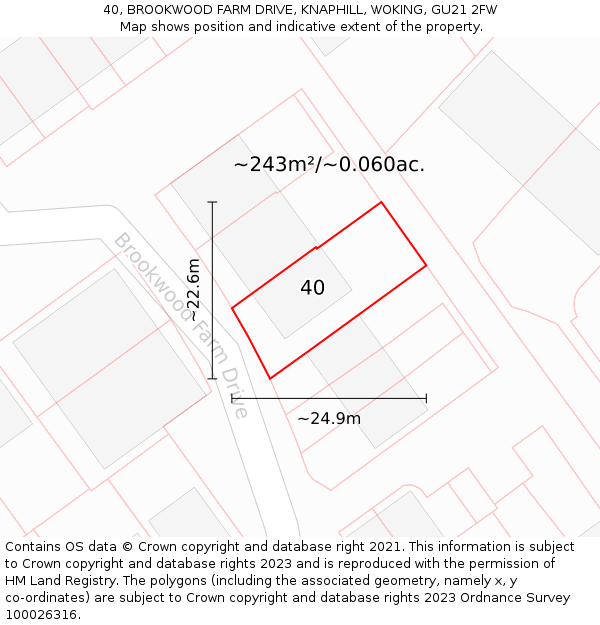 40, BROOKWOOD FARM DRIVE, KNAPHILL, WOKING, GU21 2FW: Plot and title map