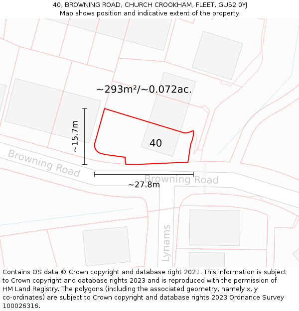 40, BROWNING ROAD, CHURCH CROOKHAM, FLEET, GU52 0YJ: Plot and title map