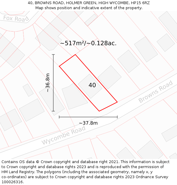 40, BROWNS ROAD, HOLMER GREEN, HIGH WYCOMBE, HP15 6RZ: Plot and title map