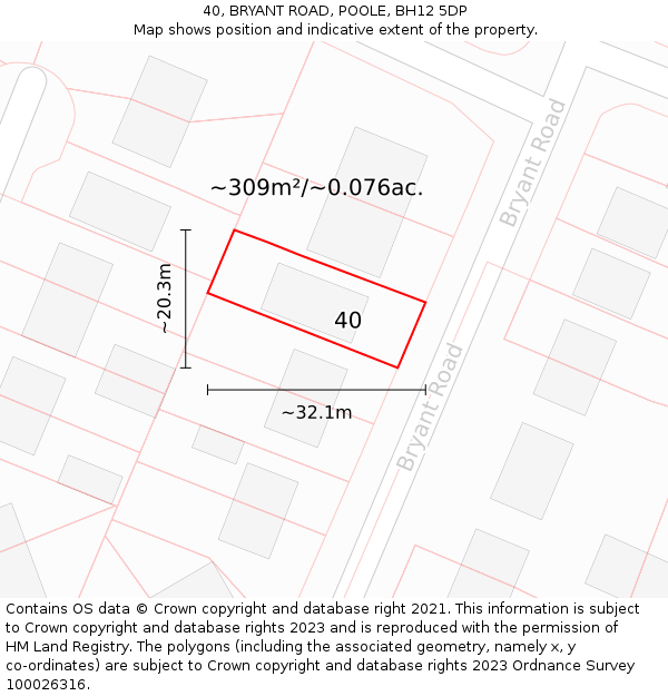 40, BRYANT ROAD, POOLE, BH12 5DP: Plot and title map