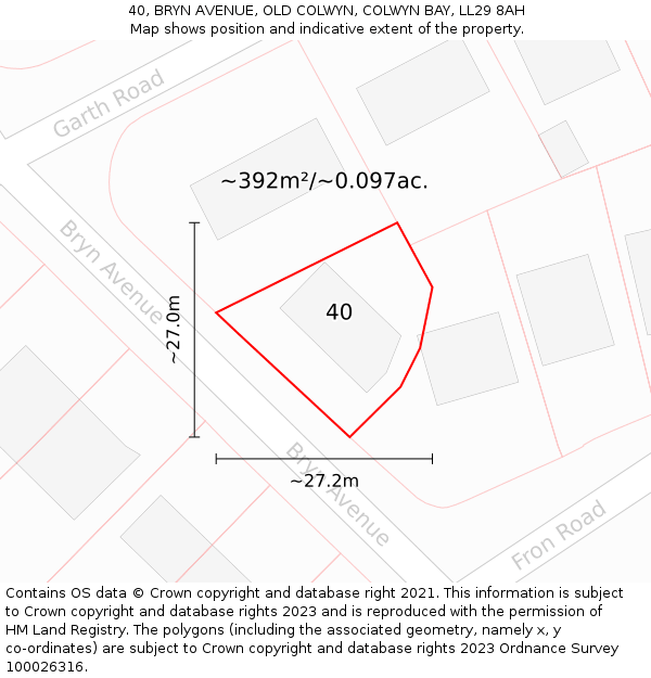 40, BRYN AVENUE, OLD COLWYN, COLWYN BAY, LL29 8AH: Plot and title map