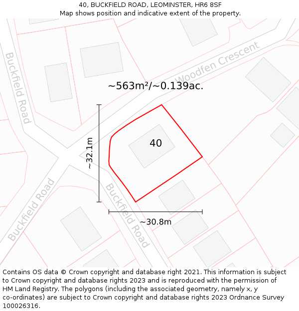 40, BUCKFIELD ROAD, LEOMINSTER, HR6 8SF: Plot and title map