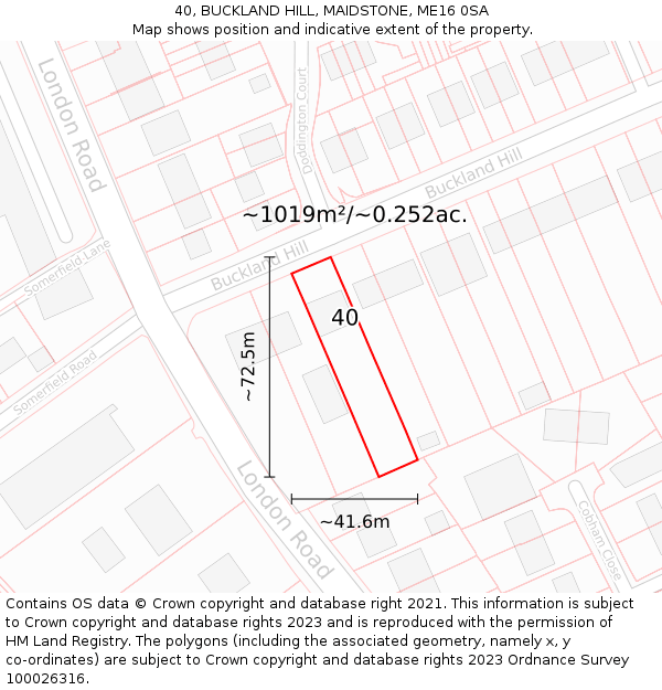 40, BUCKLAND HILL, MAIDSTONE, ME16 0SA: Plot and title map