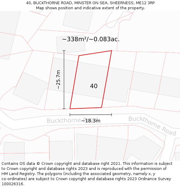 40, BUCKTHORNE ROAD, MINSTER ON SEA, SHEERNESS, ME12 3RP: Plot and title map