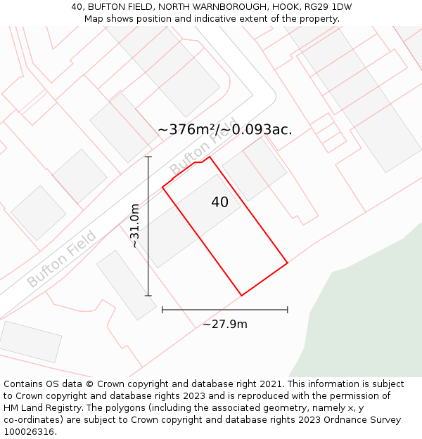 40, BUFTON FIELD, NORTH WARNBOROUGH, HOOK, RG29 1DW: Plot and title map