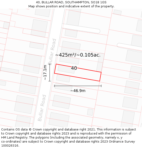 40, BULLAR ROAD, SOUTHAMPTON, SO18 1GS: Plot and title map