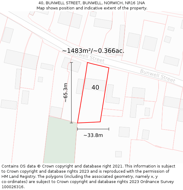 40, BUNWELL STREET, BUNWELL, NORWICH, NR16 1NA: Plot and title map