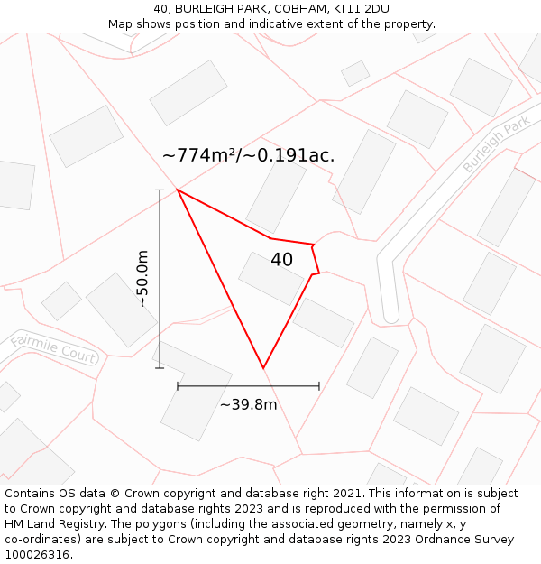 40, BURLEIGH PARK, COBHAM, KT11 2DU: Plot and title map