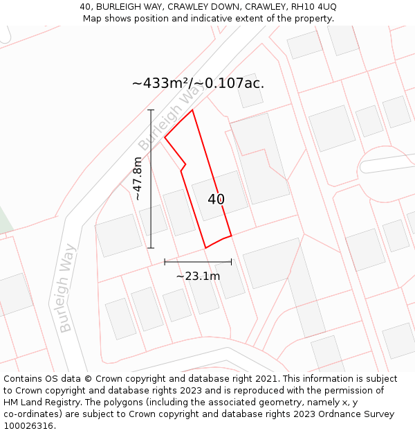 40, BURLEIGH WAY, CRAWLEY DOWN, CRAWLEY, RH10 4UQ: Plot and title map