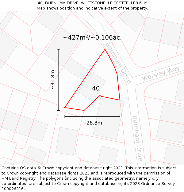 40, BURNHAM DRIVE, WHETSTONE, LEICESTER, LE8 6HY: Plot and title map