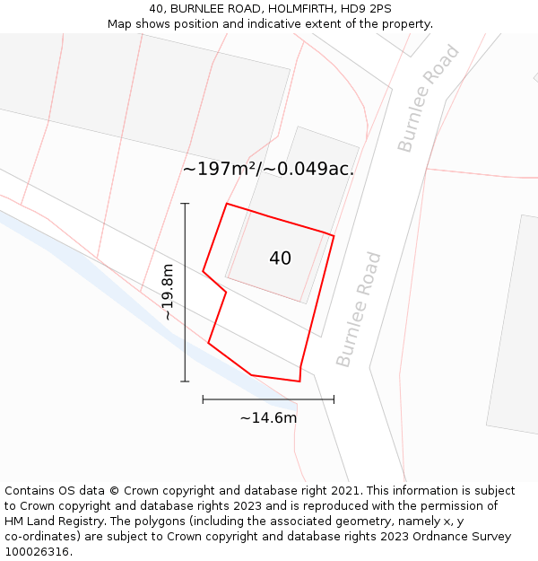 40, BURNLEE ROAD, HOLMFIRTH, HD9 2PS: Plot and title map