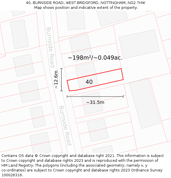 40, BURNSIDE ROAD, WEST BRIDGFORD, NOTTINGHAM, NG2 7HW: Plot and title map