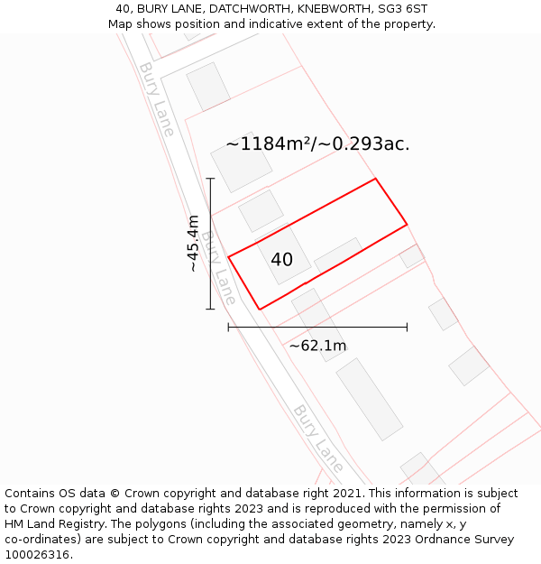 40, BURY LANE, DATCHWORTH, KNEBWORTH, SG3 6ST: Plot and title map