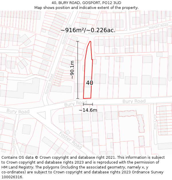 40, BURY ROAD, GOSPORT, PO12 3UD: Plot and title map