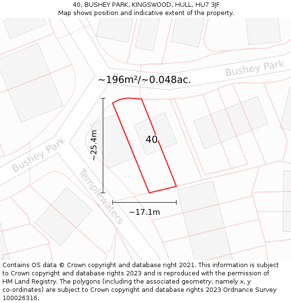 40, BUSHEY PARK, KINGSWOOD, HULL, HU7 3JF: Plot and title map