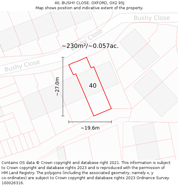 40, BUSHY CLOSE, OXFORD, OX2 9SJ: Plot and title map