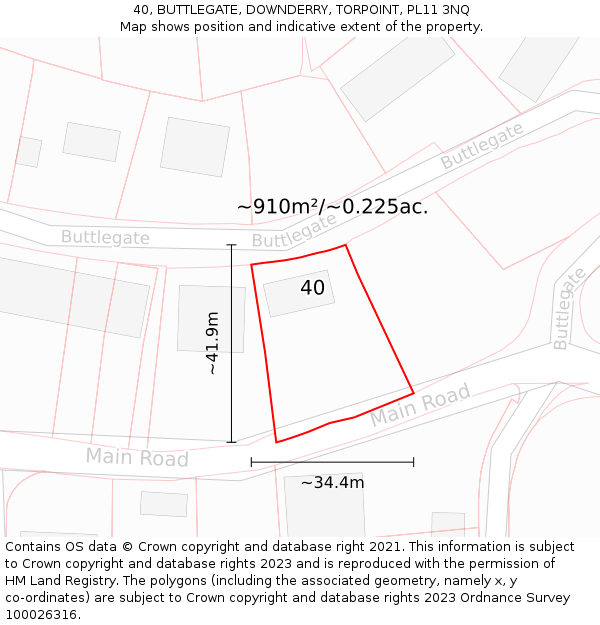 40, BUTTLEGATE, DOWNDERRY, TORPOINT, PL11 3NQ: Plot and title map