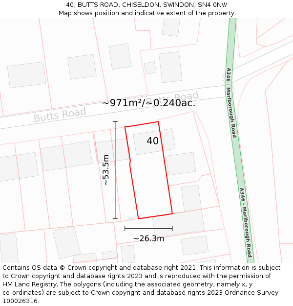 40, BUTTS ROAD, CHISELDON, SWINDON, SN4 0NW: Plot and title map