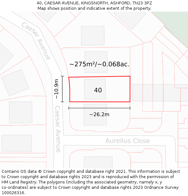 40, CAESAR AVENUE, KINGSNORTH, ASHFORD, TN23 3PZ: Plot and title map