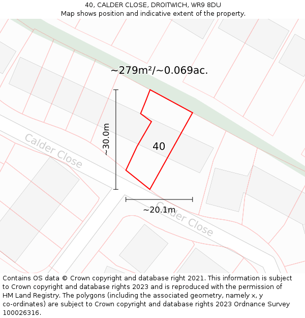 40, CALDER CLOSE, DROITWICH, WR9 8DU: Plot and title map