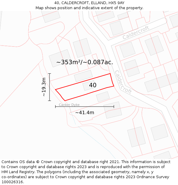 40, CALDERCROFT, ELLAND, HX5 9AY: Plot and title map