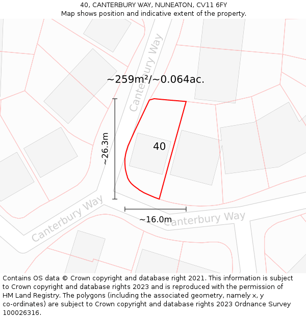 40, CANTERBURY WAY, NUNEATON, CV11 6FY: Plot and title map