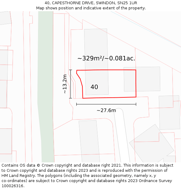 40, CAPESTHORNE DRIVE, SWINDON, SN25 1UR: Plot and title map