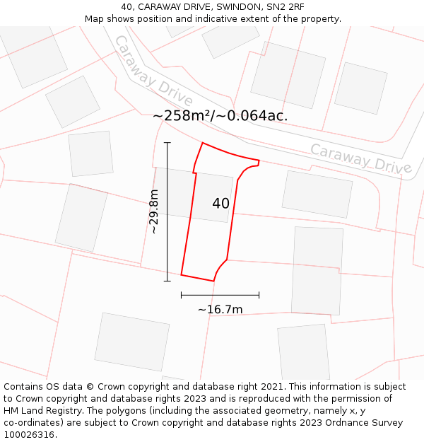 40, CARAWAY DRIVE, SWINDON, SN2 2RF: Plot and title map