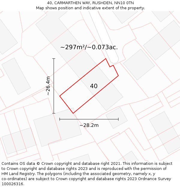 40, CARMARTHEN WAY, RUSHDEN, NN10 0TN: Plot and title map