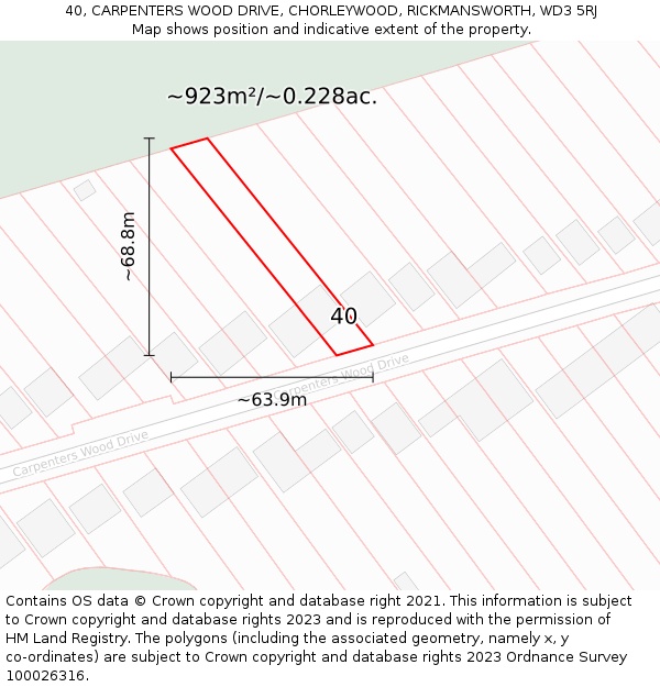 40, CARPENTERS WOOD DRIVE, CHORLEYWOOD, RICKMANSWORTH, WD3 5RJ: Plot and title map