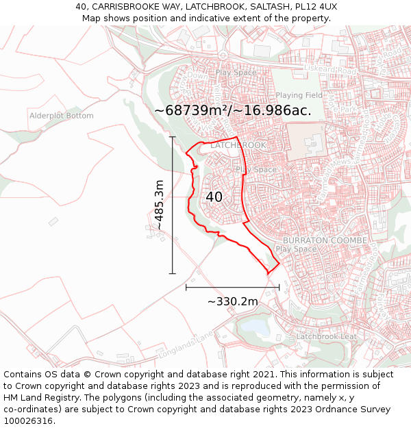 40, CARRISBROOKE WAY, LATCHBROOK, SALTASH, PL12 4UX: Plot and title map