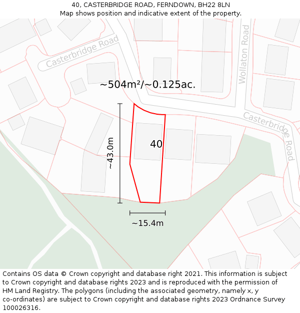 40, CASTERBRIDGE ROAD, FERNDOWN, BH22 8LN: Plot and title map