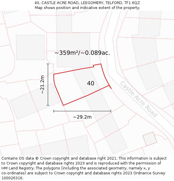 40, CASTLE ACRE ROAD, LEEGOMERY, TELFORD, TF1 6QZ: Plot and title map