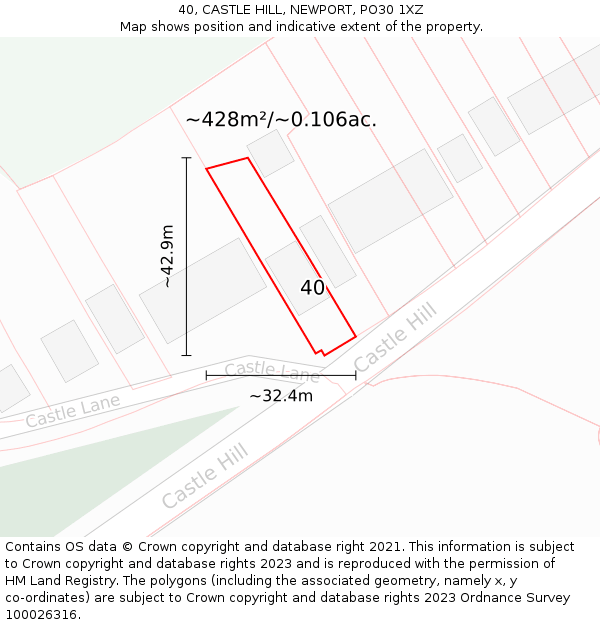 40, CASTLE HILL, NEWPORT, PO30 1XZ: Plot and title map