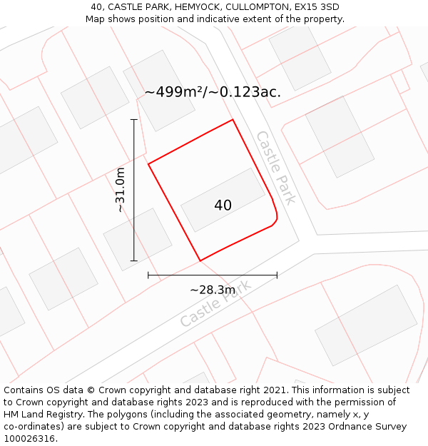 40, CASTLE PARK, HEMYOCK, CULLOMPTON, EX15 3SD: Plot and title map