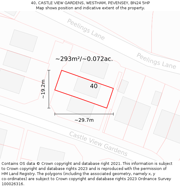 40, CASTLE VIEW GARDENS, WESTHAM, PEVENSEY, BN24 5HP: Plot and title map