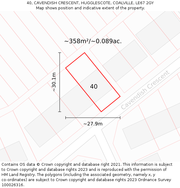 40, CAVENDISH CRESCENT, HUGGLESCOTE, COALVILLE, LE67 2GY: Plot and title map