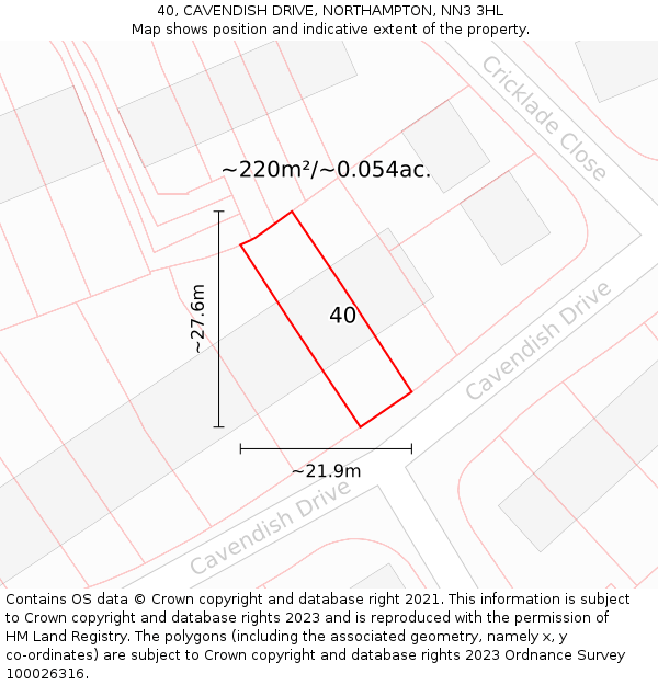 40, CAVENDISH DRIVE, NORTHAMPTON, NN3 3HL: Plot and title map