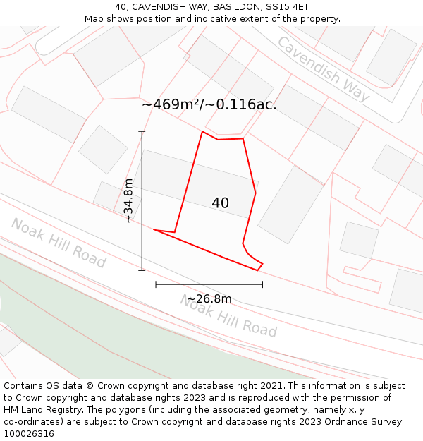 40, CAVENDISH WAY, BASILDON, SS15 4ET: Plot and title map