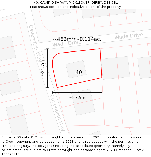 40, CAVENDISH WAY, MICKLEOVER, DERBY, DE3 9BL: Plot and title map