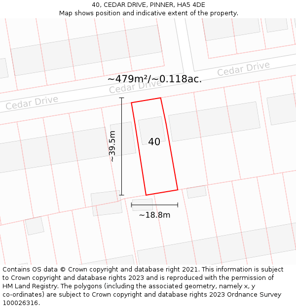 40, CEDAR DRIVE, PINNER, HA5 4DE: Plot and title map