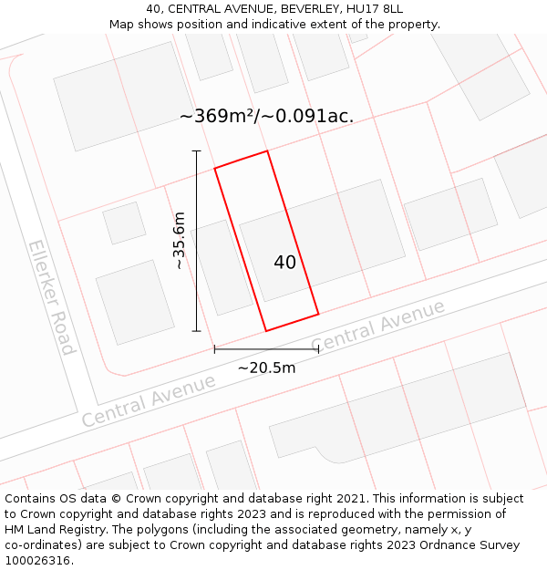 40, CENTRAL AVENUE, BEVERLEY, HU17 8LL: Plot and title map