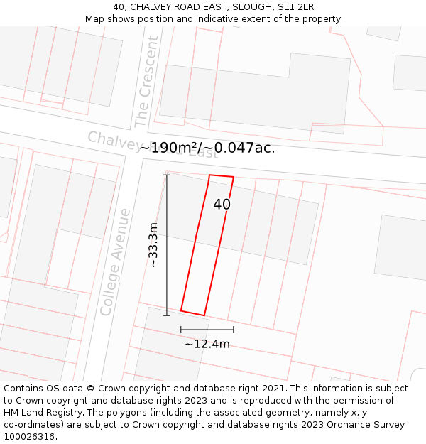 40, CHALVEY ROAD EAST, SLOUGH, SL1 2LR: Plot and title map