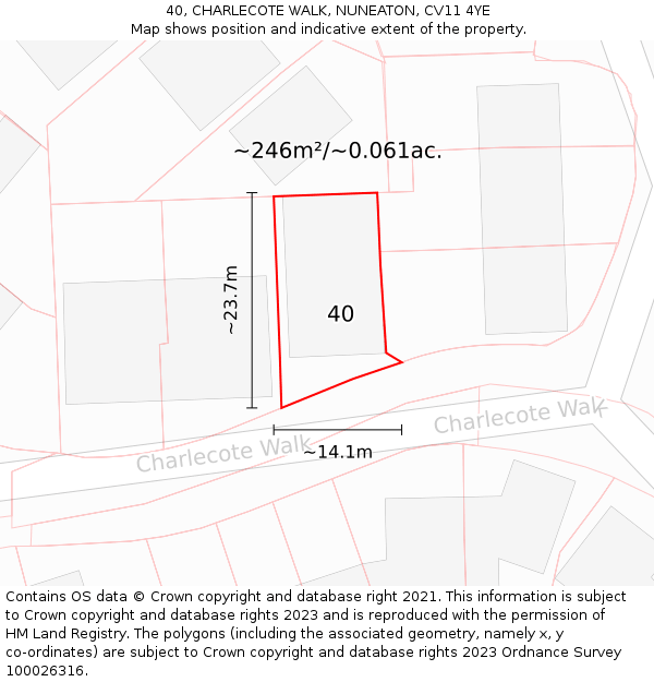 40, CHARLECOTE WALK, NUNEATON, CV11 4YE: Plot and title map