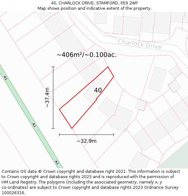 40, CHARLOCK DRIVE, STAMFORD, PE9 2WP: Plot and title map