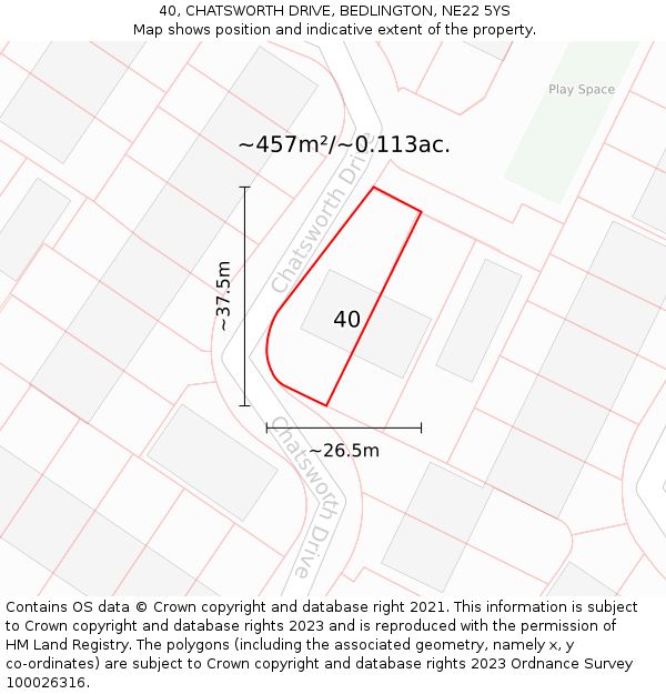 40, CHATSWORTH DRIVE, BEDLINGTON, NE22 5YS: Plot and title map