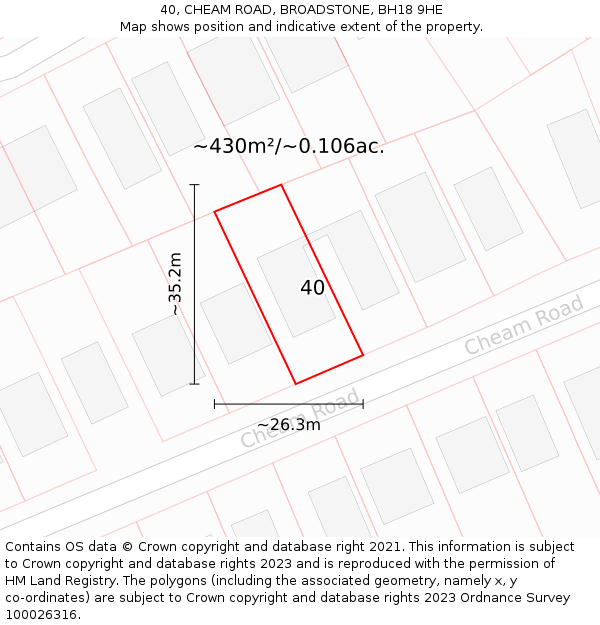 40, CHEAM ROAD, BROADSTONE, BH18 9HE: Plot and title map