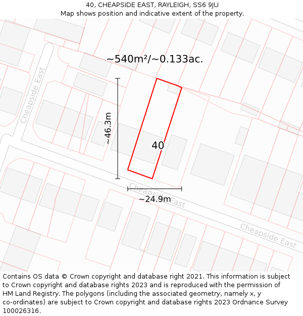 40, CHEAPSIDE EAST, RAYLEIGH, SS6 9JU: Plot and title map