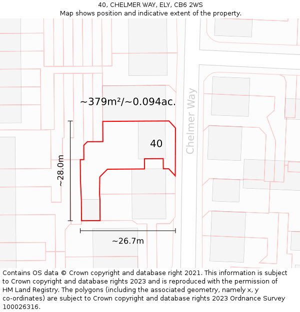 40, CHELMER WAY, ELY, CB6 2WS: Plot and title map