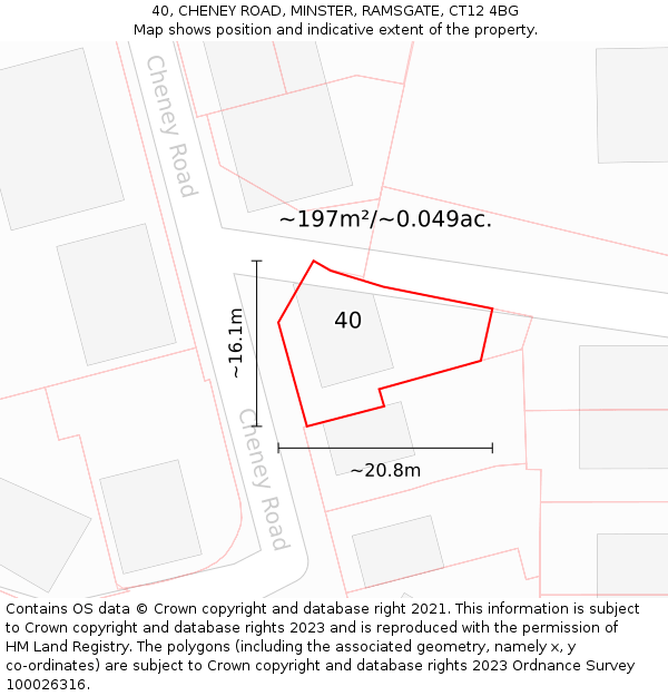 40, CHENEY ROAD, MINSTER, RAMSGATE, CT12 4BG: Plot and title map